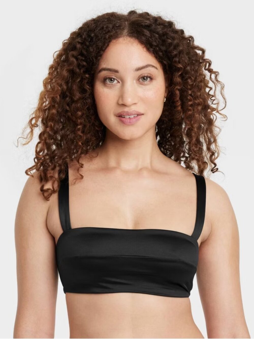 Women's Satin Squareneck Lingerie Bralette - Auden Black M